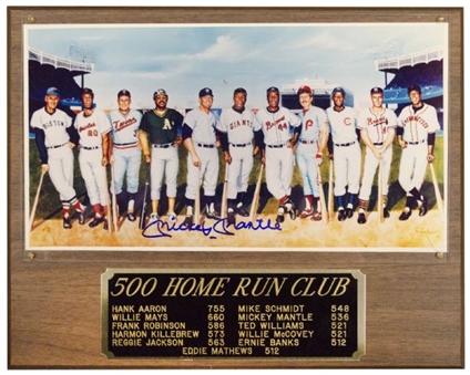Mickey Mantle Signed 500 Home Run Club Photo In Plaque